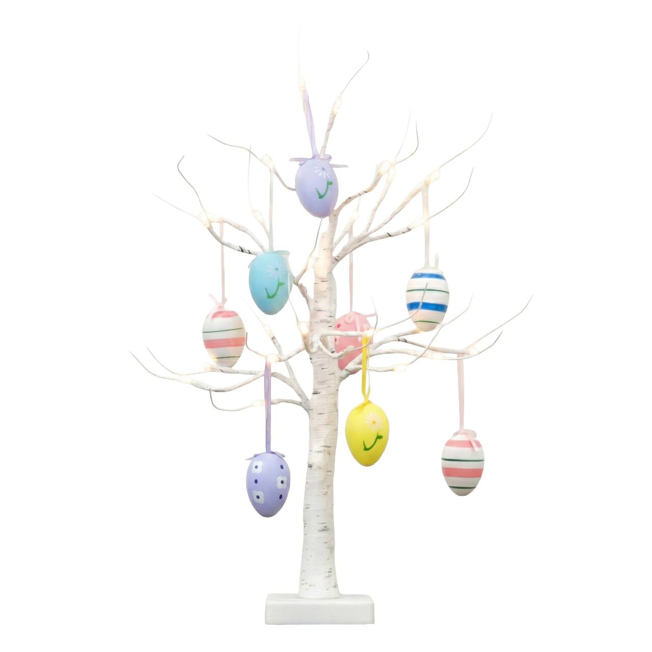 2ft. Pre-Lit Artificial Easter Twig Tree with Egg Ornaments and 24 Warm White LED Lights
